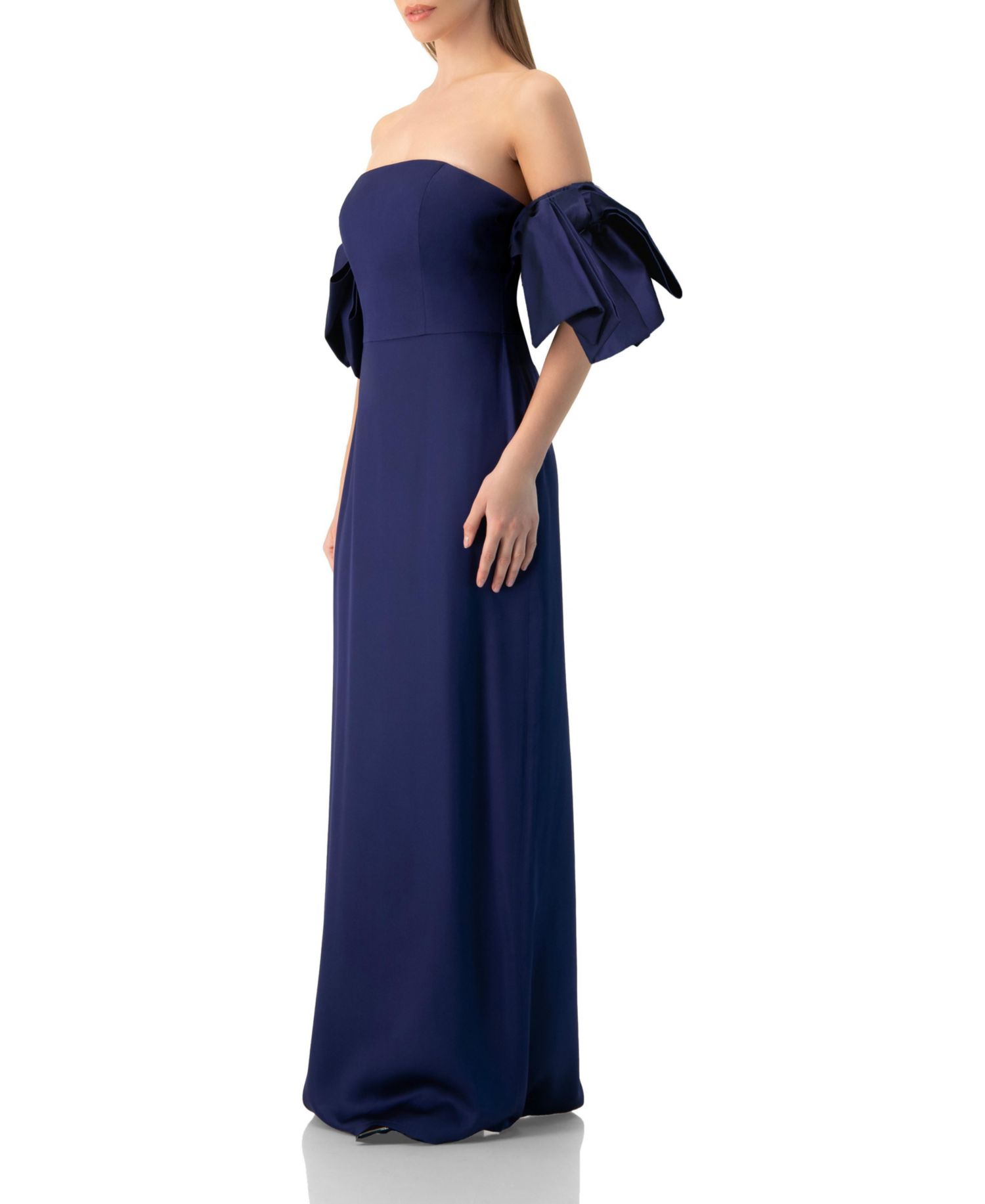 Women's Strapless Column Gown with Detachable Bow Sleeves