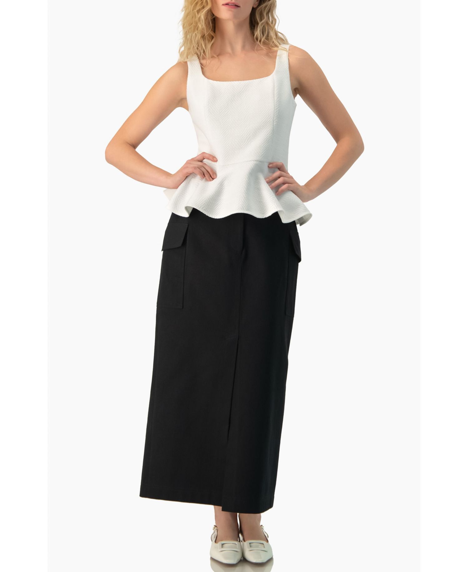 Women's High-Waisted Belted Side-Slit Midi Skirt