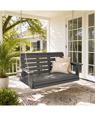 4ft All-Weather HIPS Outdoor Porch Swing, Heavy-Duty Hanging Patio Bench with Foldable Cup Holders and Stainless Steel Hardware