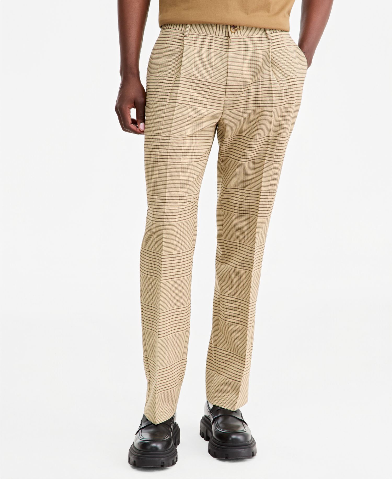 Men's Glen Plaid Relaxed-Fit Straight-Leg Stretch Trousers