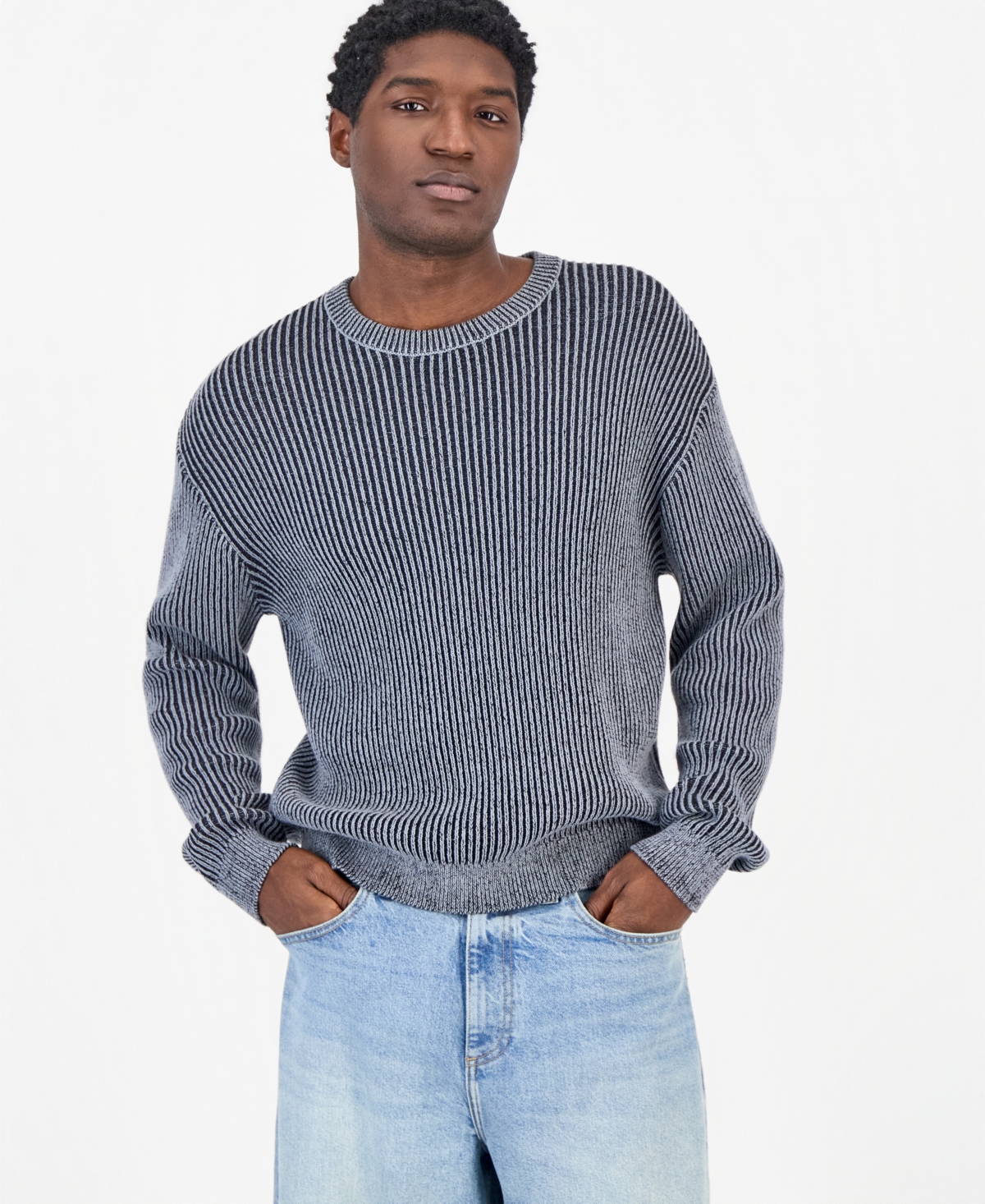 Mode of One Men's Gemini Boxy Ribbed Crewneck Sweater, Macy's Exclusive