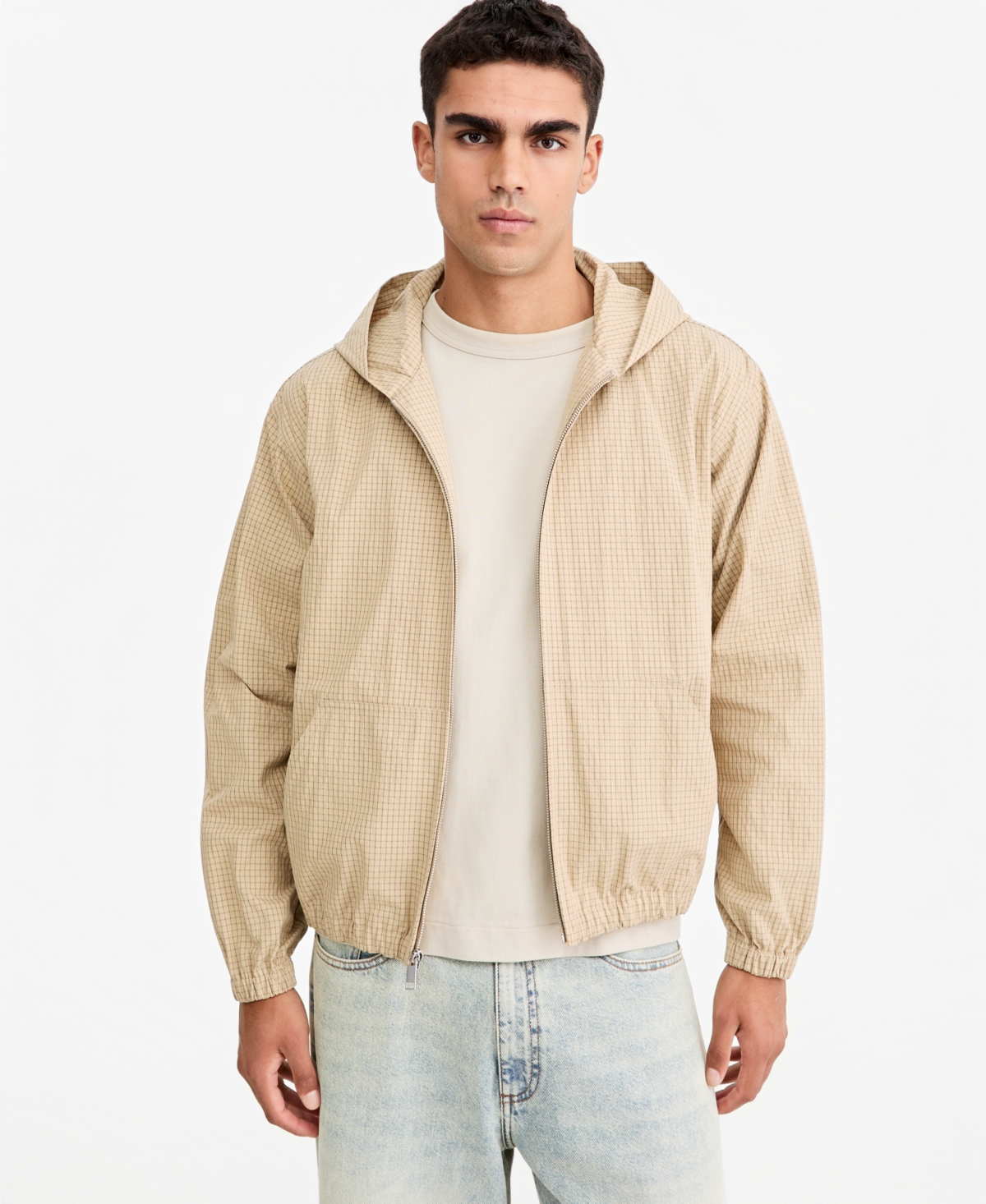 Mode of One Men's Checker Ripstop Hooded Jacket, Macy's Exclusive