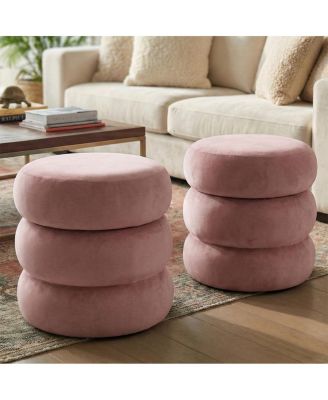 Round Velvet Storage Ottomans Set of 2