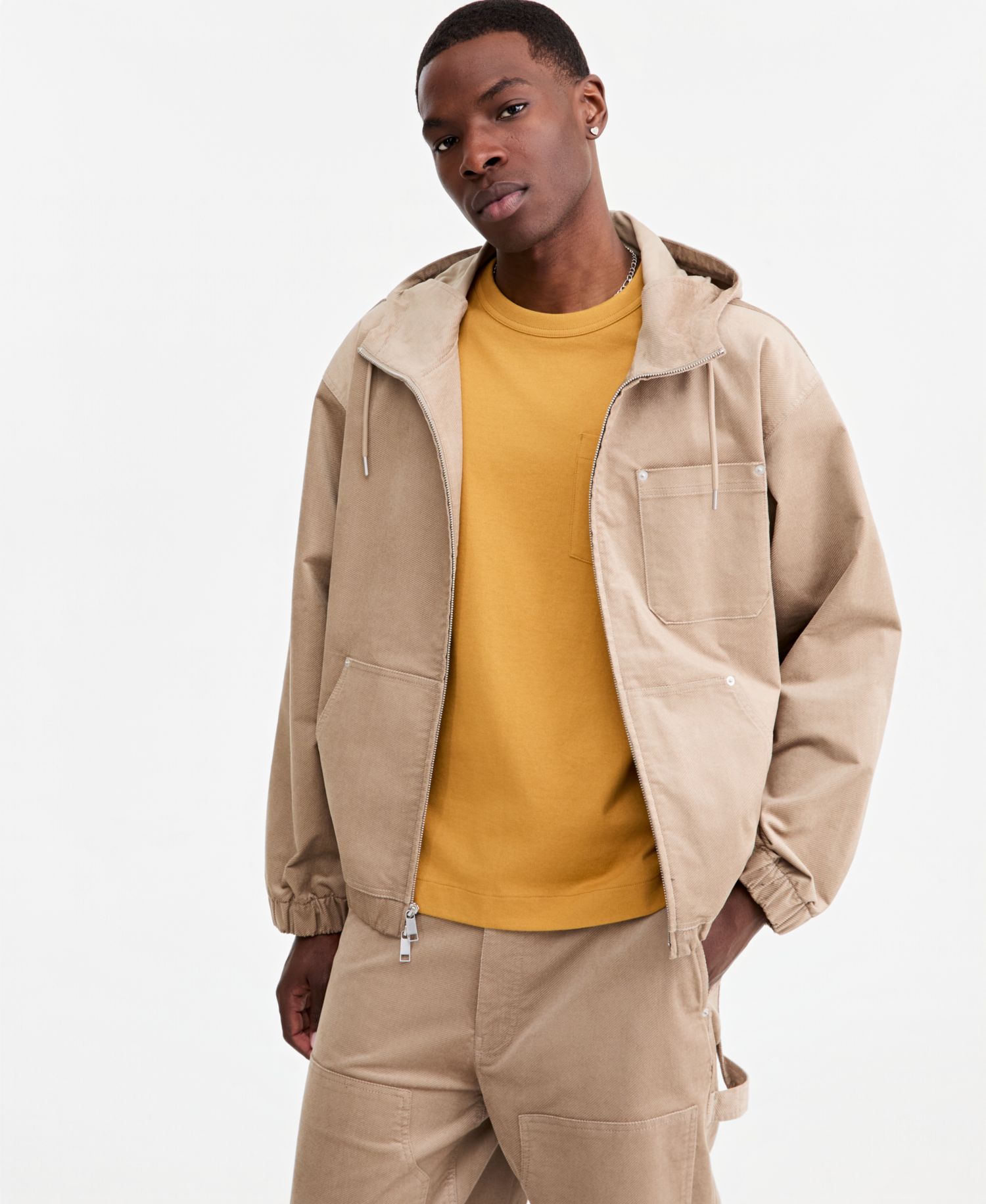 Men's Relaxed-Fit Twill Zip-Front Hoodie