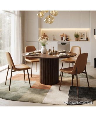 Mid-Century Modern Dining Chairs Set of 4, Faux Leather Upholstery, Curved Back, Padded Seat, Walnut Look Legs