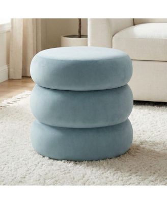 Velvet Ottoman With Storage, Round 3-Tier Stacked Accent Pouf, Small Space Footrest or Extra Seat, Fully Assembled