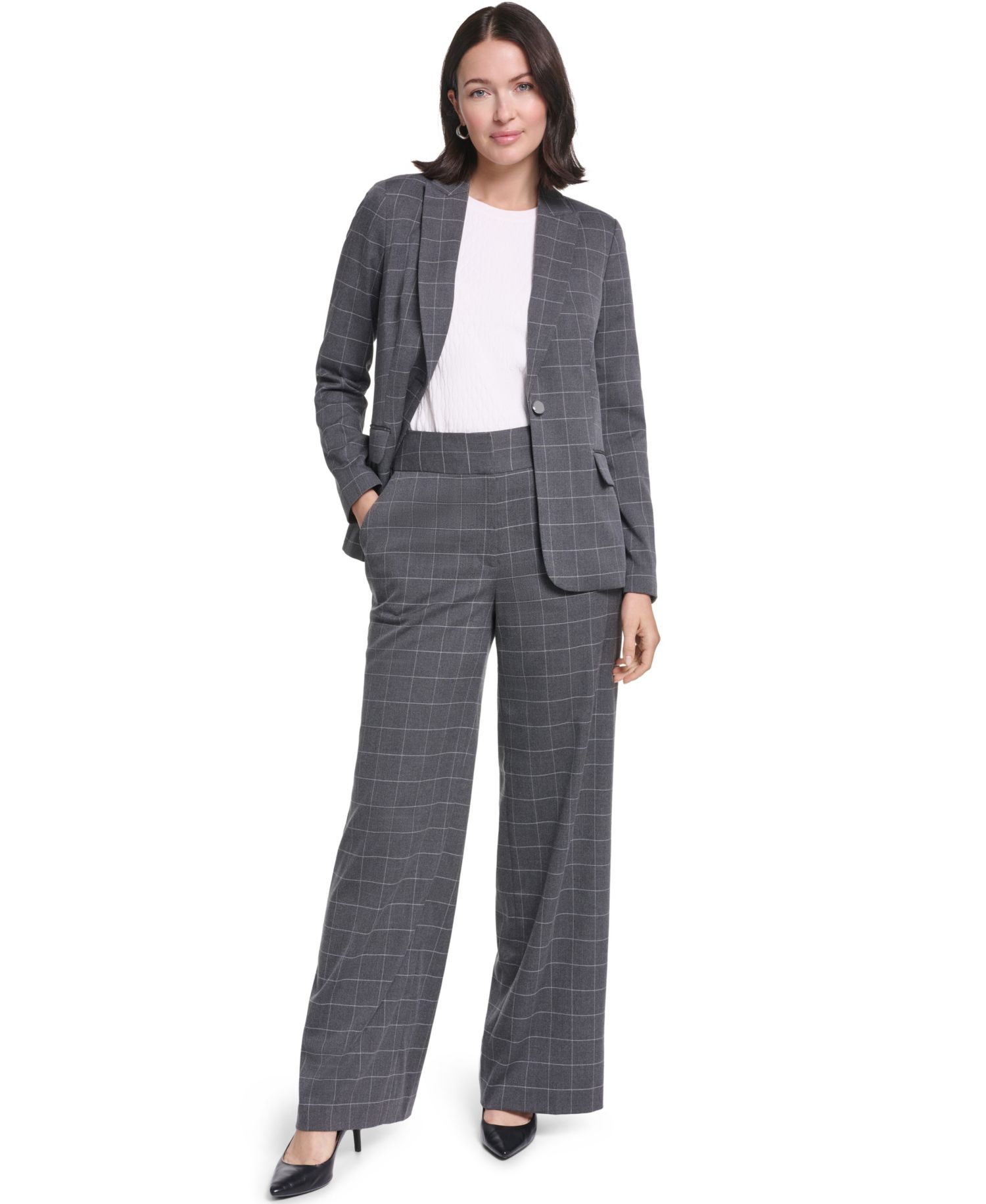 Women's Plaid Long-Sleeve One-Button Notch Lapel Blazer