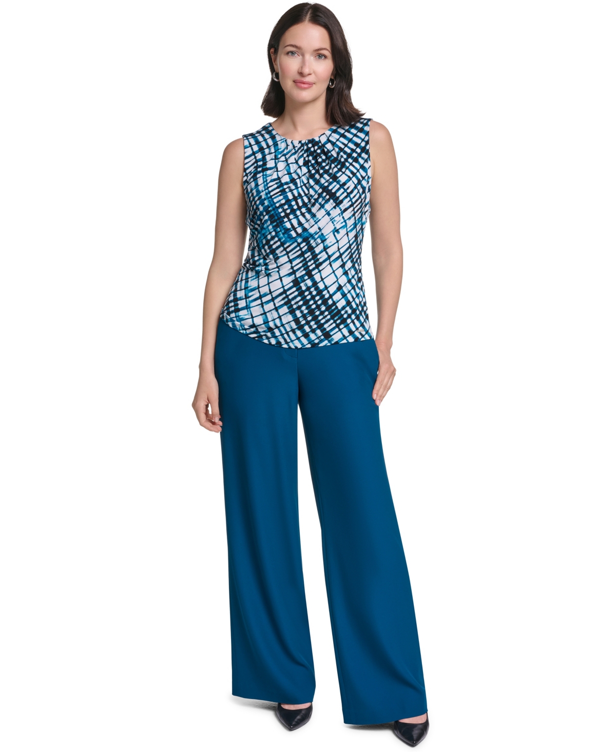 Calvin Klein Women's Pleated Crewneck Sleeveless Top