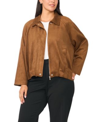 Plus Size Raglan-Sleeve Faux-Suede Work Jacket
