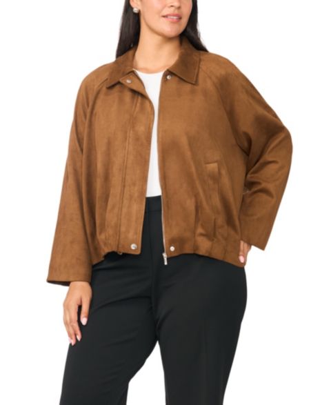 Женская куртка Vince Camuto Plus Size Raglan-Sleeve Faux-Suede Work Jacket, цвет: Toasted