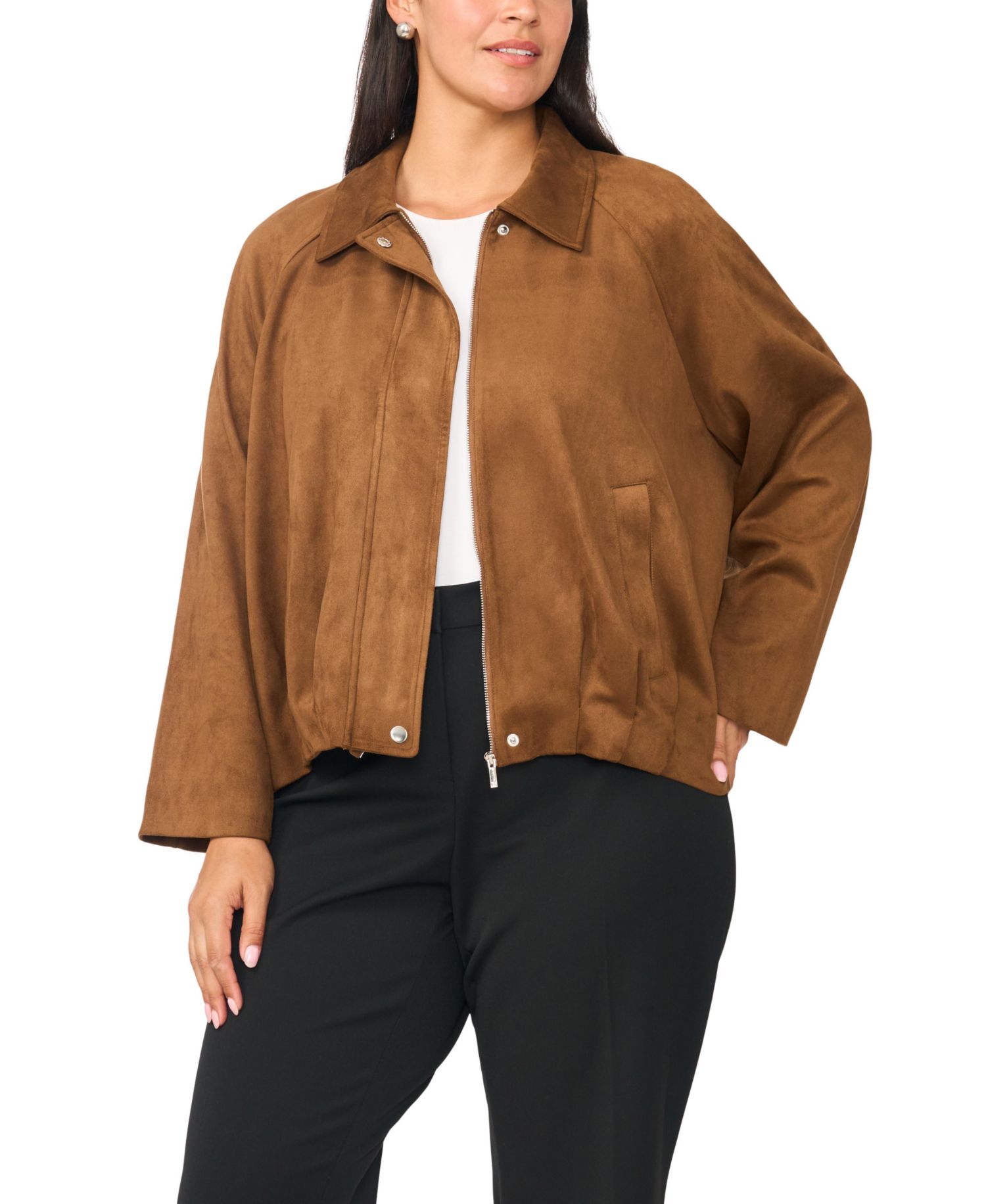 Plus Size Raglan-Sleeve Faux-Suede Work Jacket