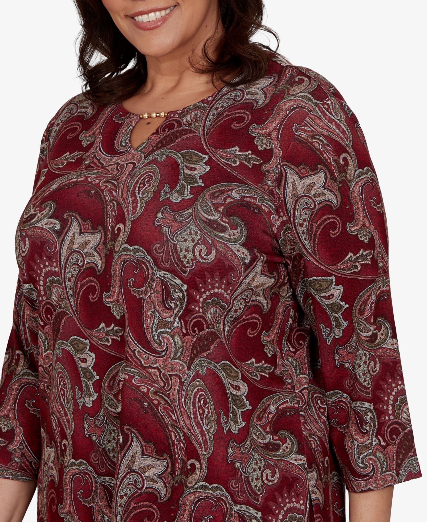 Plus Size Union Square Paisley Melange 3/4-Sleeve Blouse