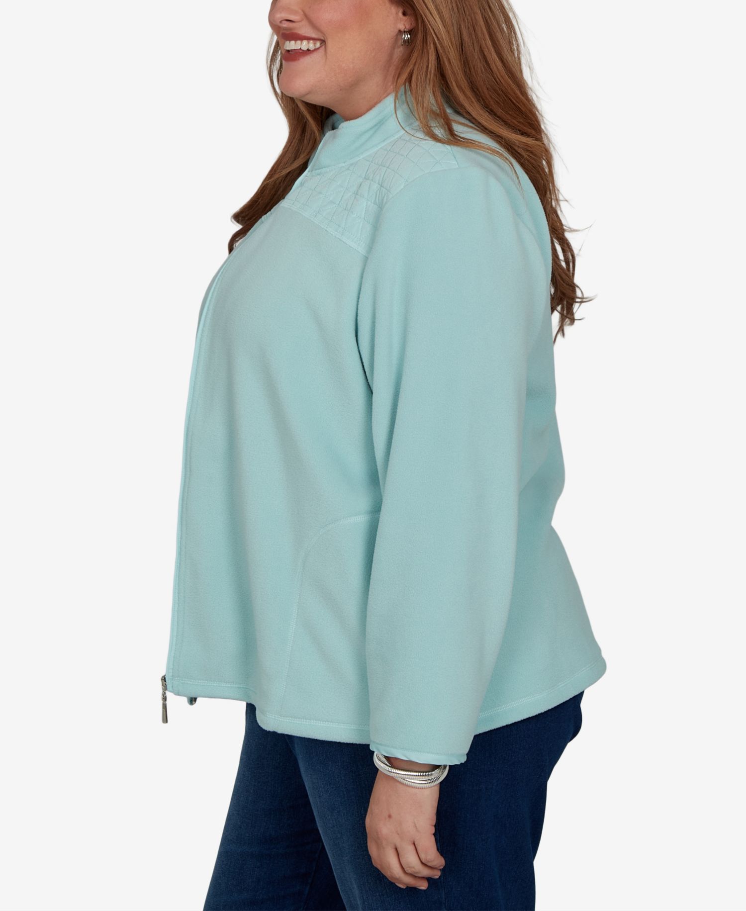 Plus Size Quilted Zip-Front Knit Jacket