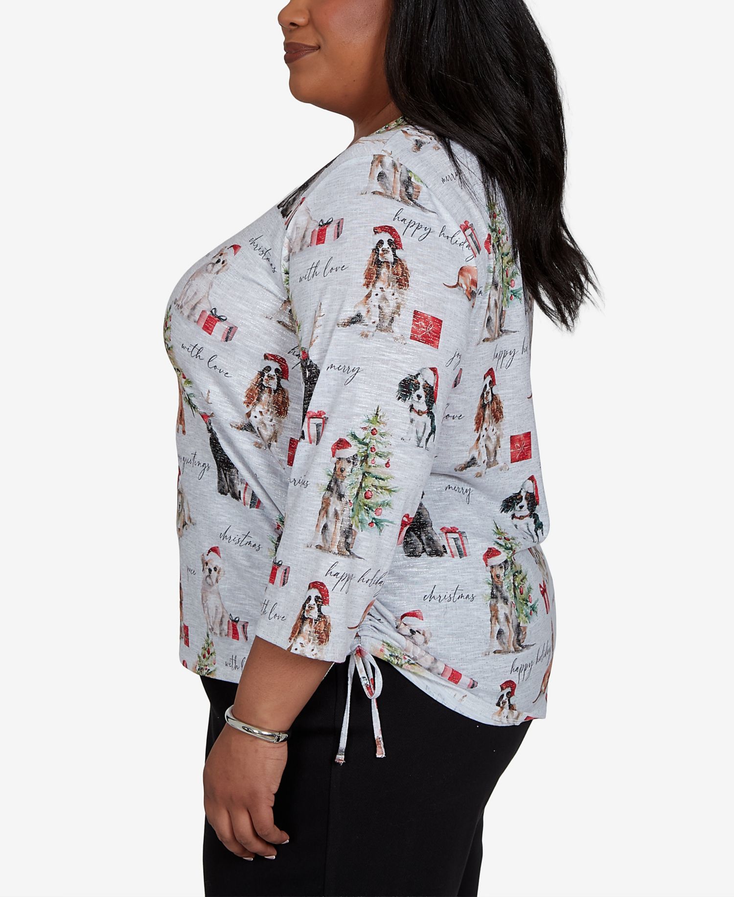Plus Size Classic Gift Giving Dogs Holiday 3/4-Sleeve Knit Top