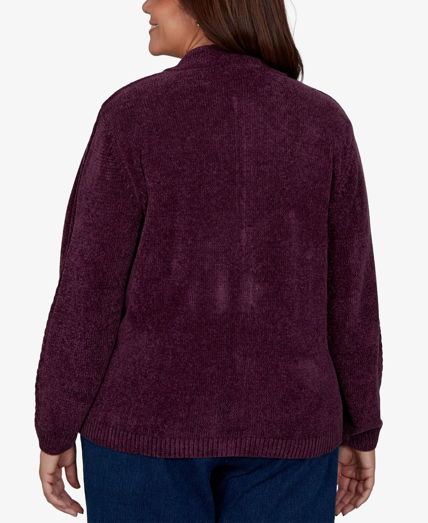 Plus Size Cable-Knit Chenille Full-Zip Cardigan