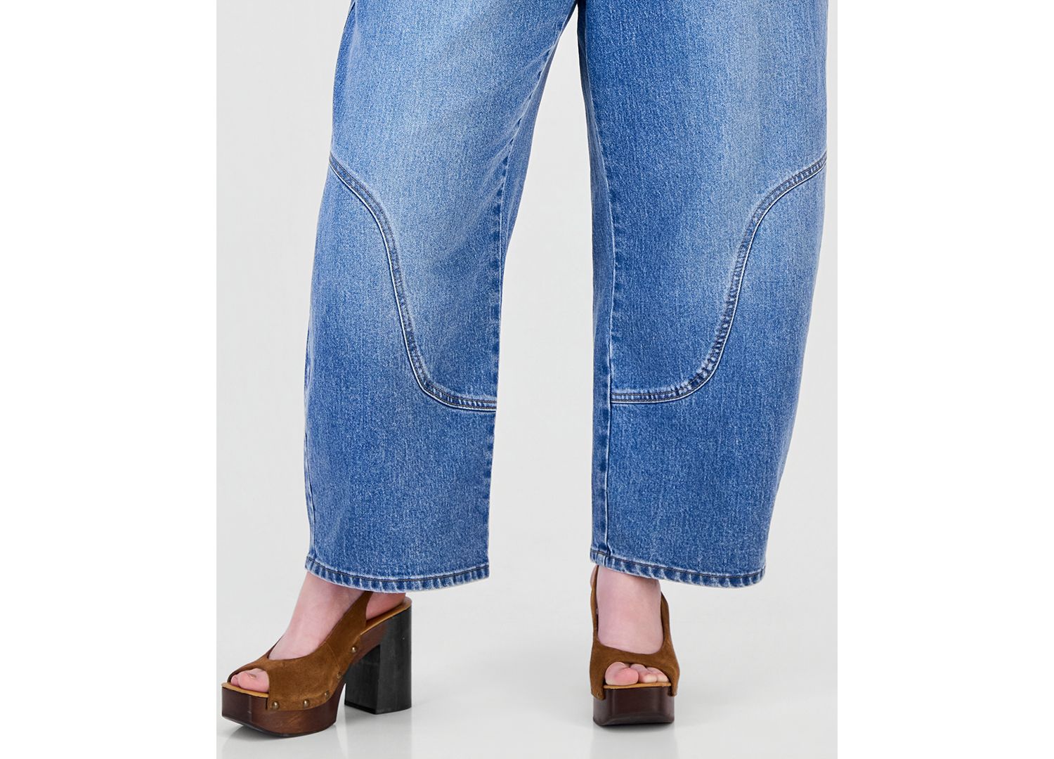 Plus Size Curved Seamed Barrel High-Waisted Wide-Leg Denim Jeans