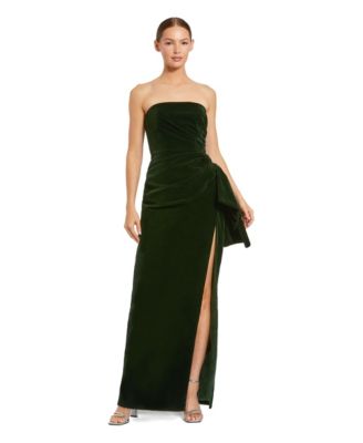 Women's Strapless High Slit Draped Velvet Gown