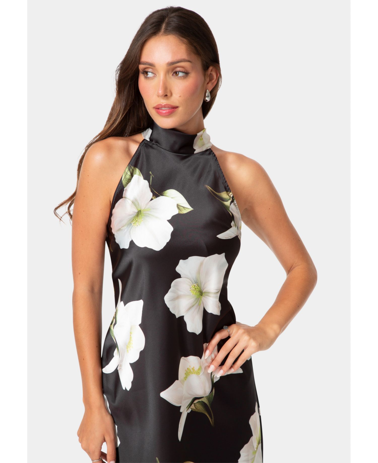 Women's Floral A-Line Mock Neck Dress