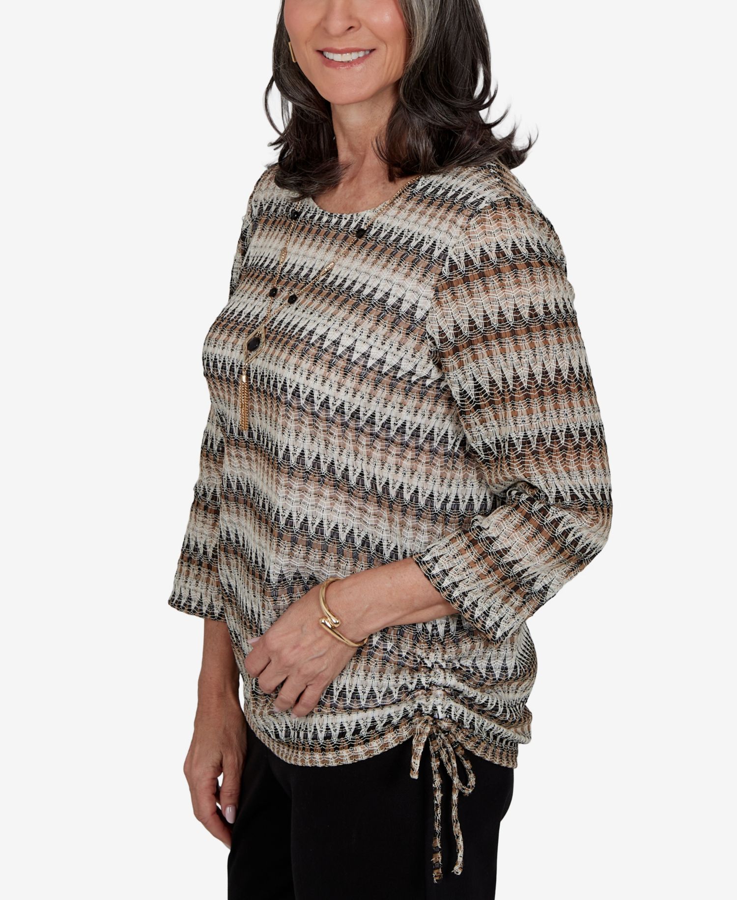 Petite Travel Advisory Textured 3/4-Sleeve Top