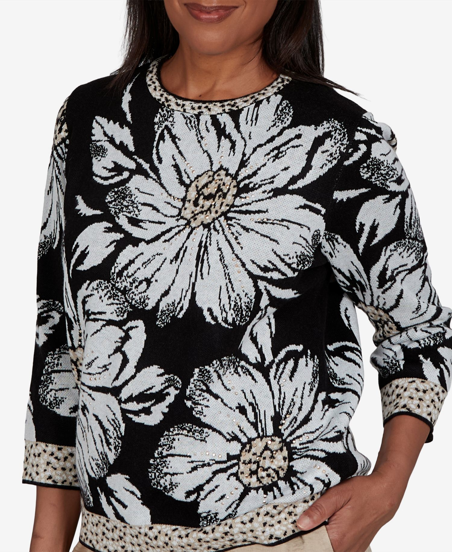 Petite Travel Advisory Floral Knit Sweater