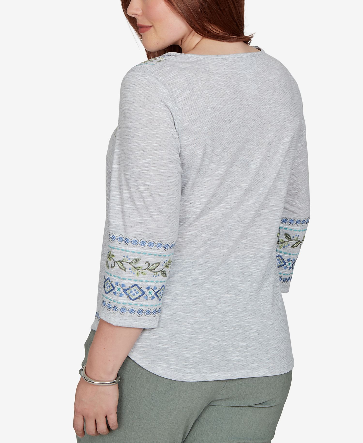 Petite Provence Embroidered 3/4 Sleeve Top