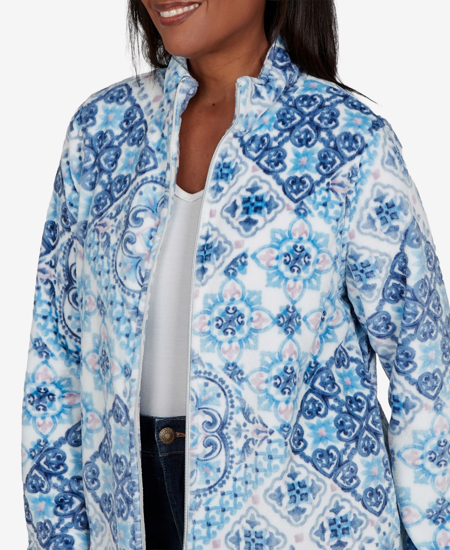 Petite Medallion Fleece Zip-Front Jacket