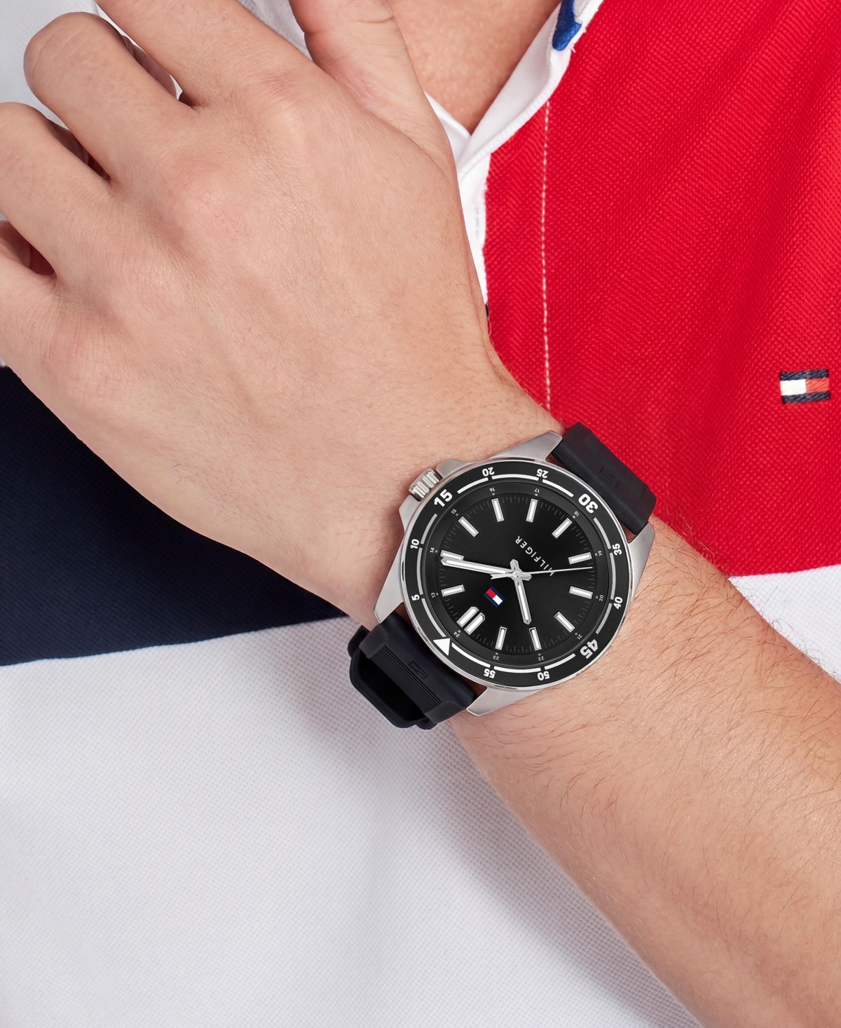 Tommy Hilfiger Men's Quartz Black Silicone Strap Watch 42mm