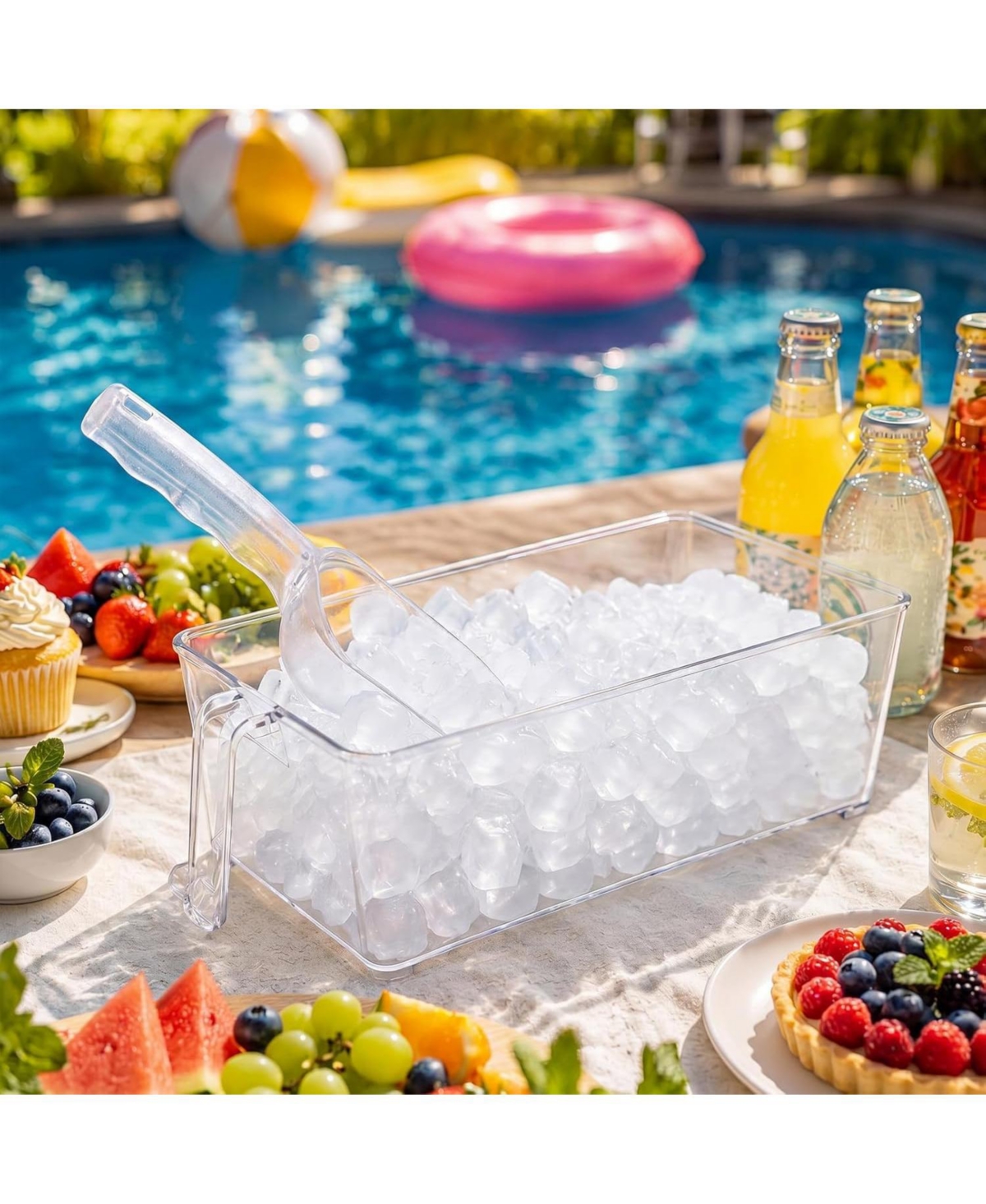 Piscifun Lidded Plastic Ice Storage Bin With Scoop Stackable Multi Purpose Food Container