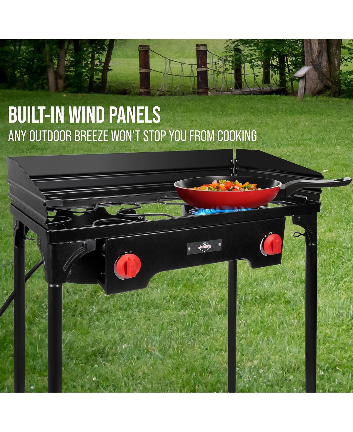 Hike Crew 150,000 Btu Portable Gas Stove with 2 Burners, Legs, Wind Panels and Temperature Control