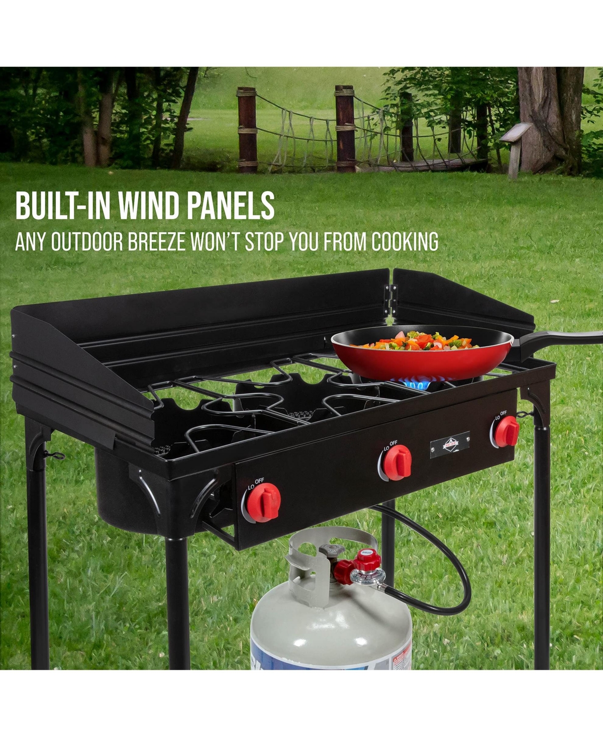 Hike Crew 225,000 Btu Portable Gas Stove with 3 Burners, Legs, Wind Panels and Temperature Control