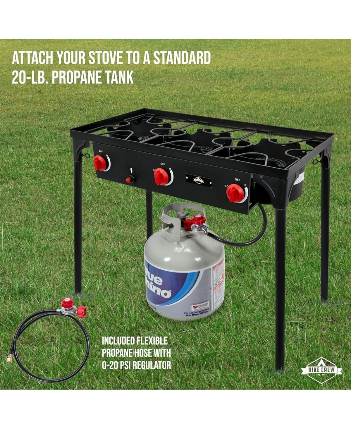 Hike Crew 3-Burner 225,000 Btu Gas Camping Stove, Portable Stove with Auto Ignition
