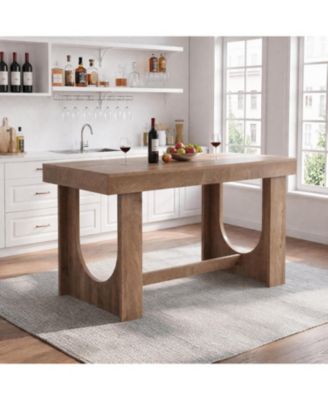 Bar Table, 63-Inch Farmhouse Counter Height Pub Table with Footrest, Kitchen Island, Rectangular Wood-Look High Top Table