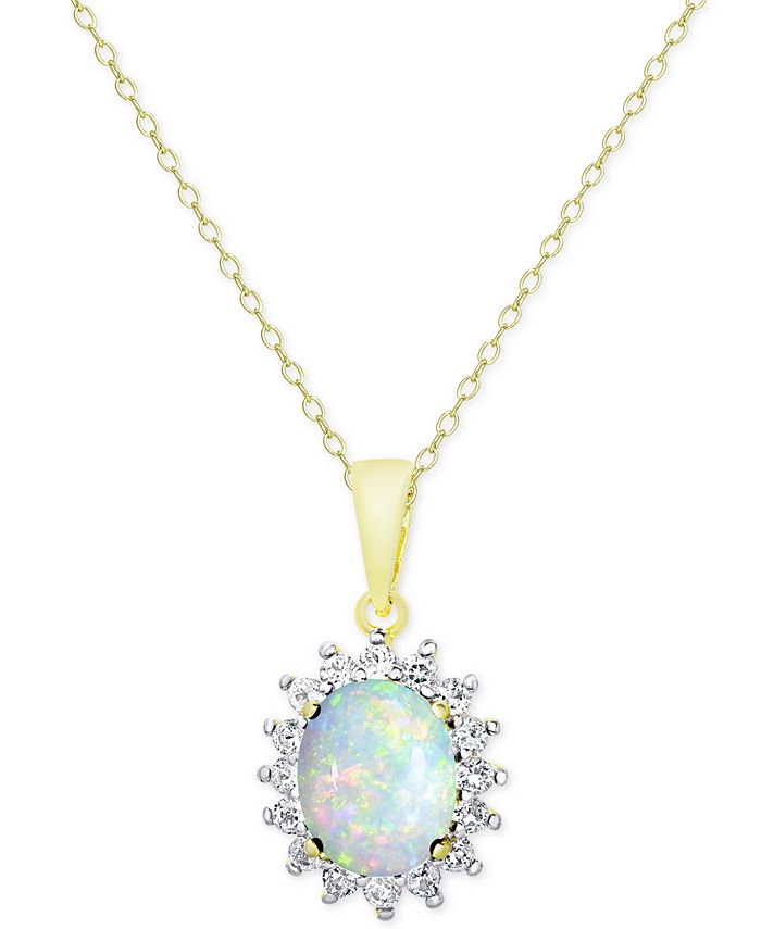 Macy's - Opal (1-1/2 ct. t.w.) and White Topaz (5/8 ct. t.w.) Pendant Necklace in 18k Gold-Plated Sterling Silver