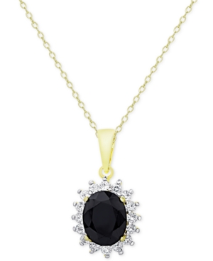 image of Sapphire (3 ct. t.w.) and White Topaz (5/8 ct. t.w.) Pendant Necklace in 18k Gold-Plated Sterling Silver