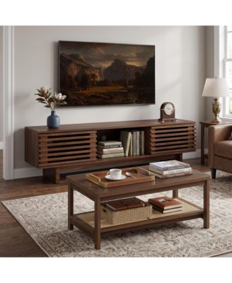 Living Room Table Sets of 2, Includes TV Stand Storage Cabinet for TV, Farmhouse Coffee Table with Storage Shelf for Bedroom