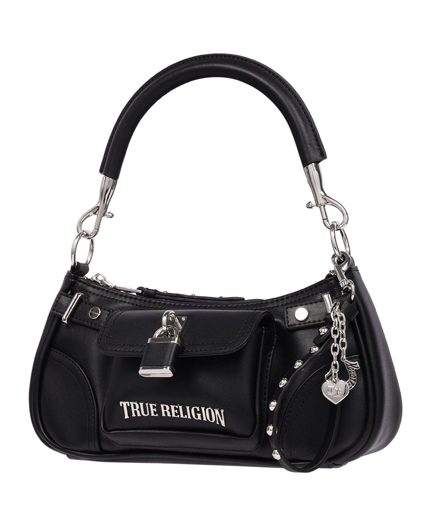 Women's Moto Shoulder Bag with Lock Pocket Charm – Convertible Shoulder and Crossbody Purse