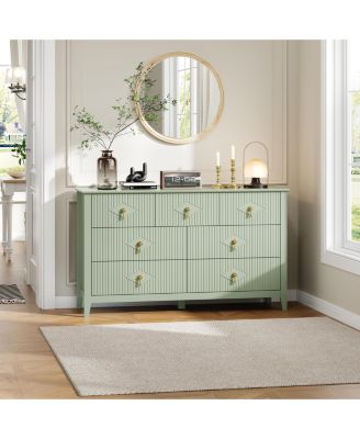 Modern Fluted 7-Drawer Dresser, 54" Wide Wood Chest, Bedroom Storage Organizer Cabinet, Metal Handles, Versatile for Living Room, Hallway