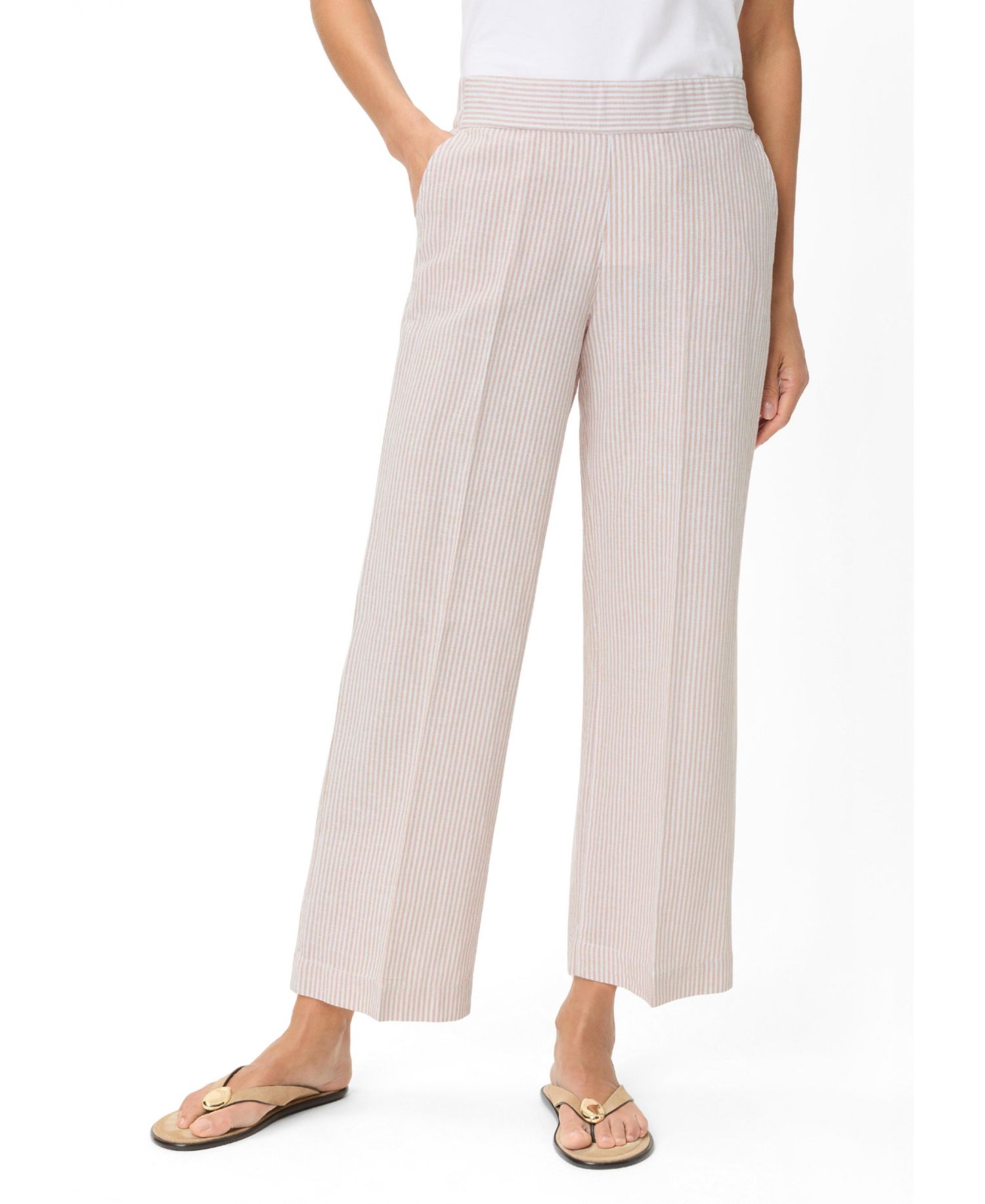 Women's Stripe Linen-Cotton Cropped Pant