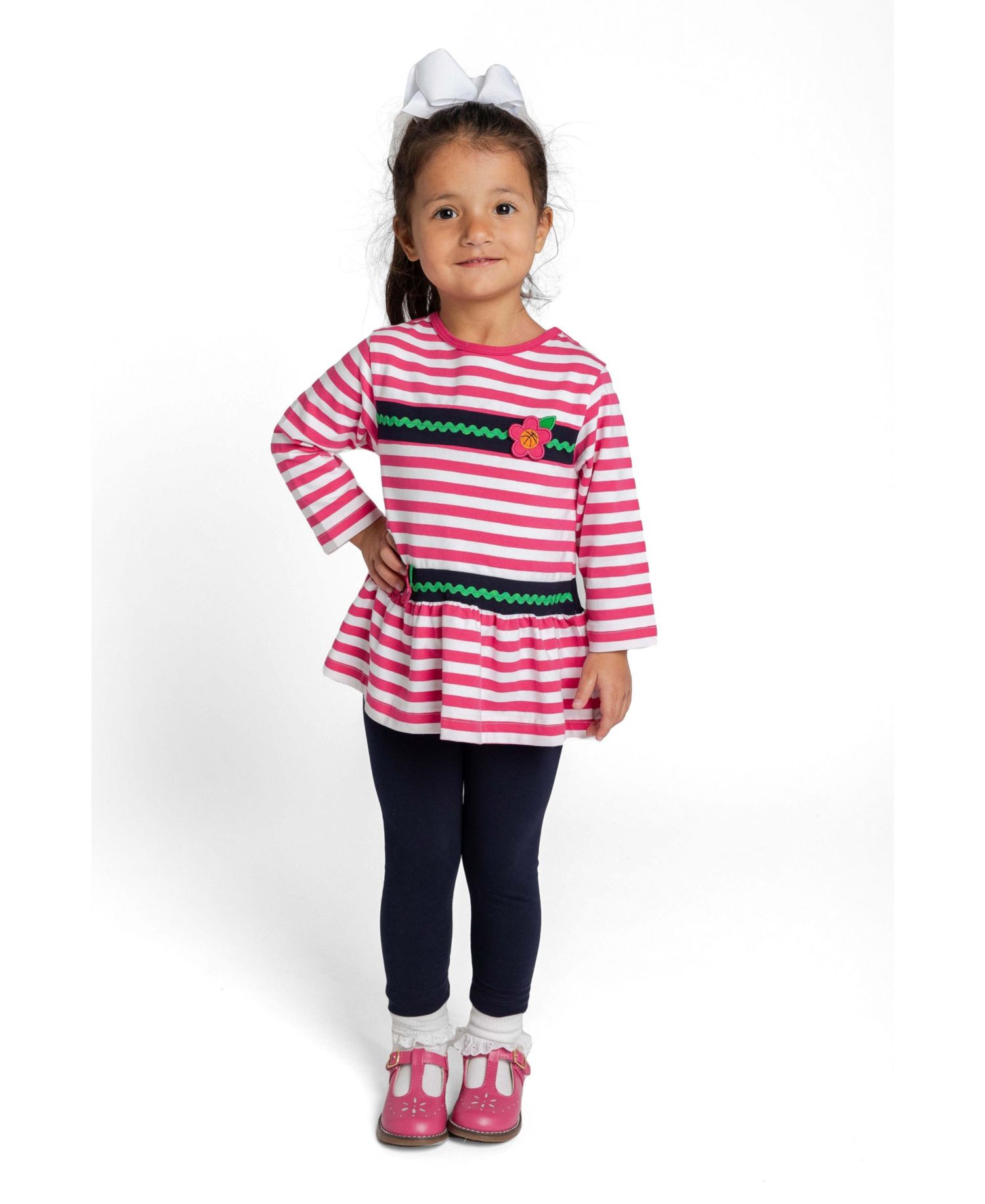 Baby Girl ( 12M to 24M ) Stripe Knit Tunic With Sport Flowers And Leggings