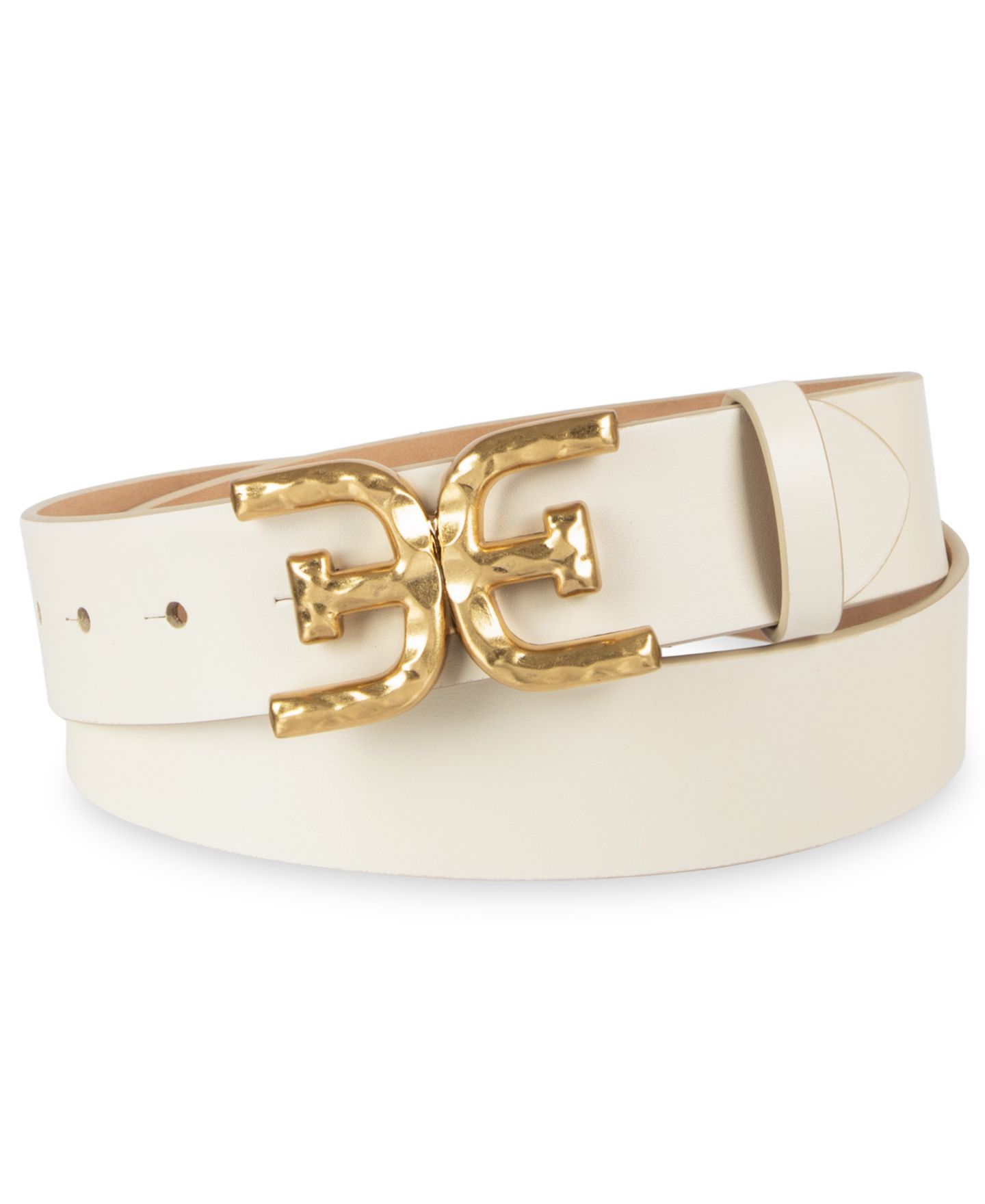Женский ремень Sam Edelman Hammered Double-E Logo Plaque Buckle, цвет: Костяной — фото 1