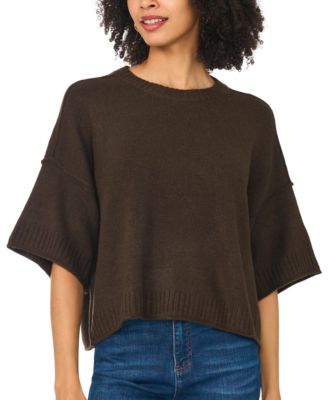 Women's Elbow Length Exposed Seam Crew Crop Sweater
