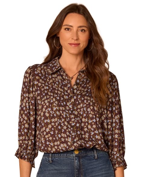 Женская блузка Democracy Petite 3/4-Sleeve Floral Blouse, цвет: Кофейный