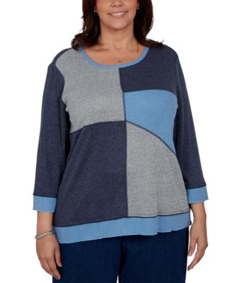 Plus Size Heathered Colorblock 3/4-Sleeve Top