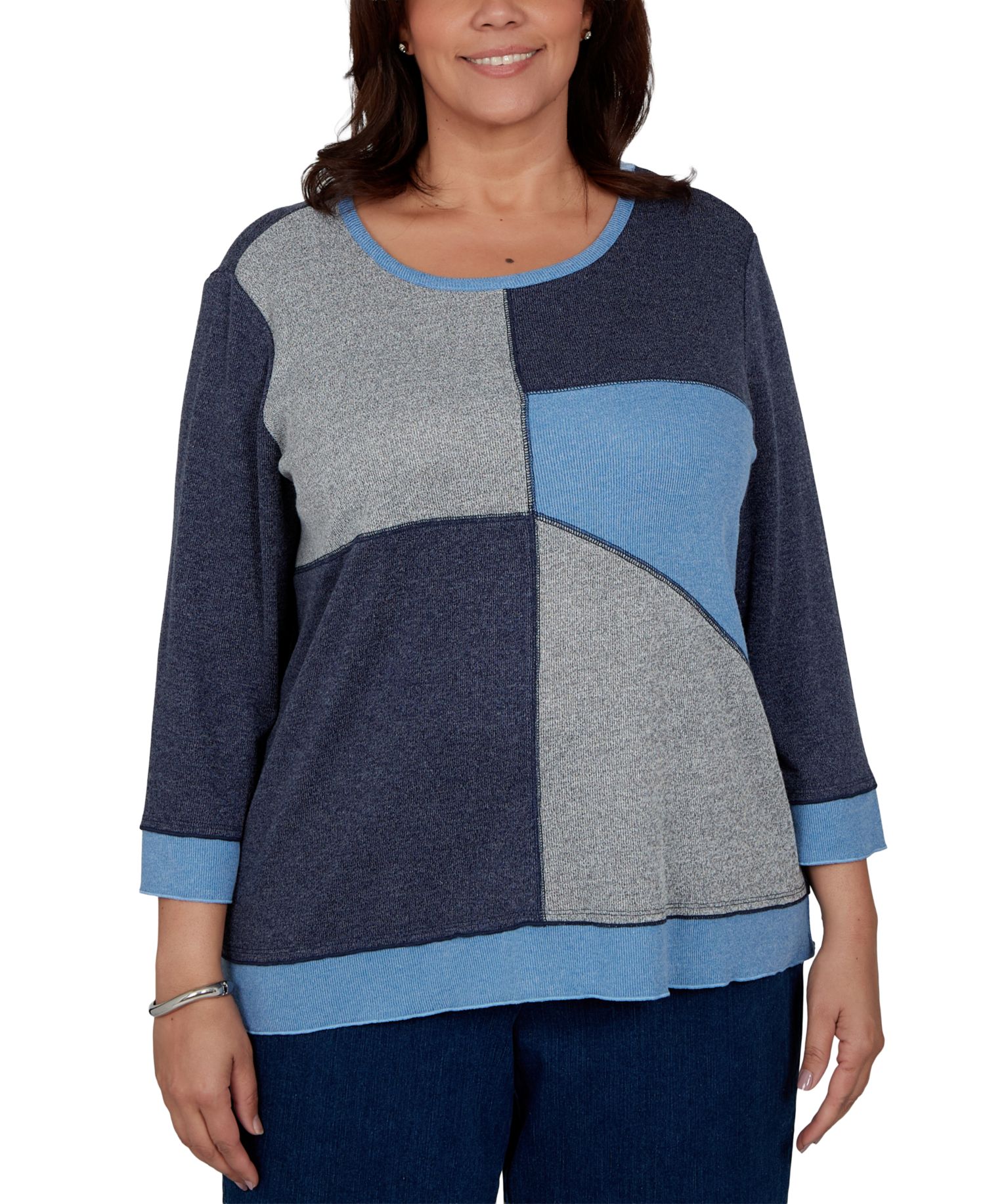 Plus Size Heathered Colorblock 3/4-Sleeve Top