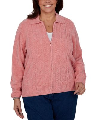 Plus Size Cable-Knit Chenille Full-Zip Cardigan