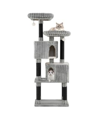 62 Inch Cat Tower with Dual Condos Washable Perch Beds and Soft Flannel Covering
