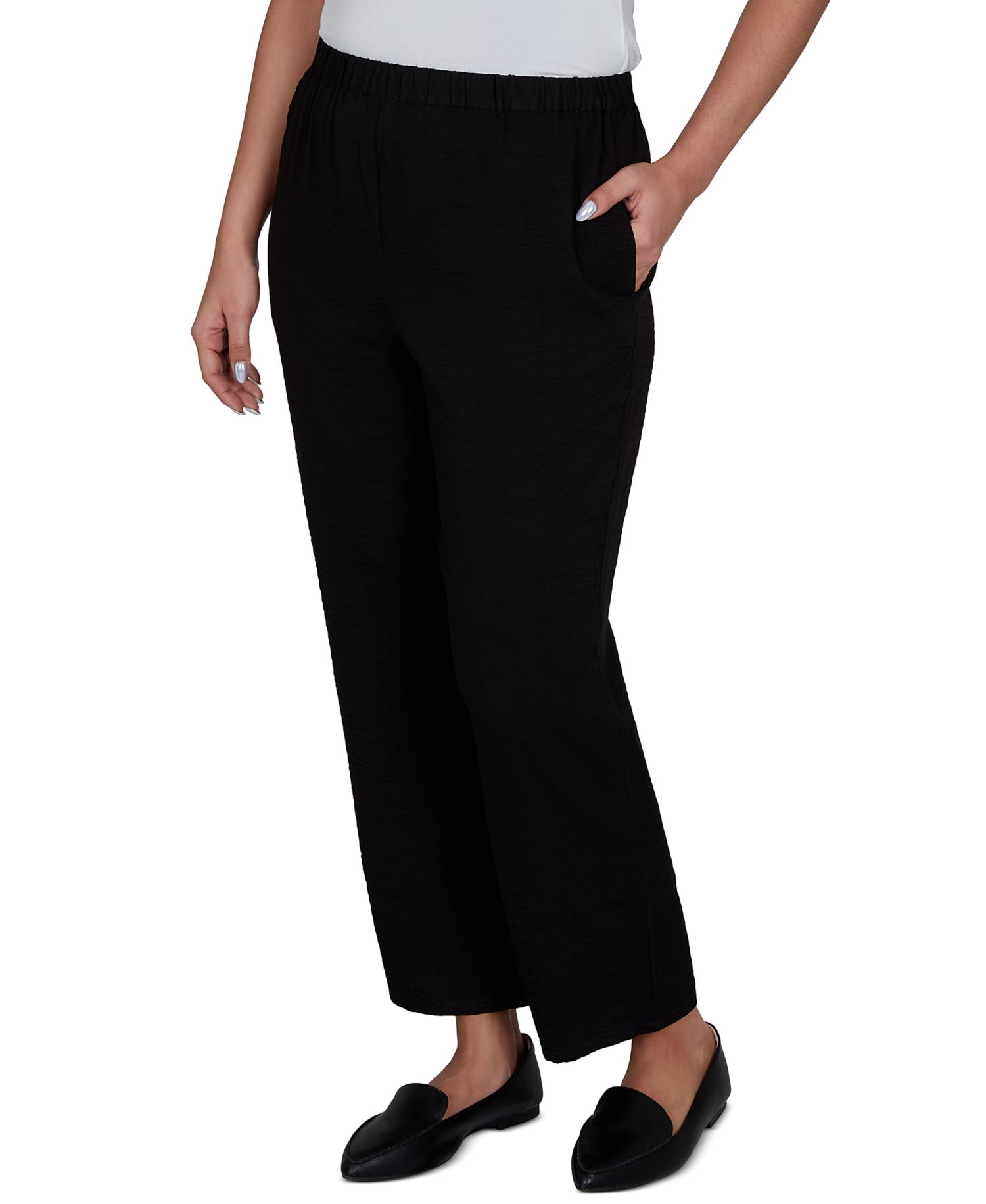 Petite Travel Advisory Pull-On Elastic-Waist Crinkle-Texture Ankle Pants