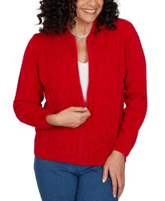 Petite Cable Knit Full-Zip Collared Cardigan