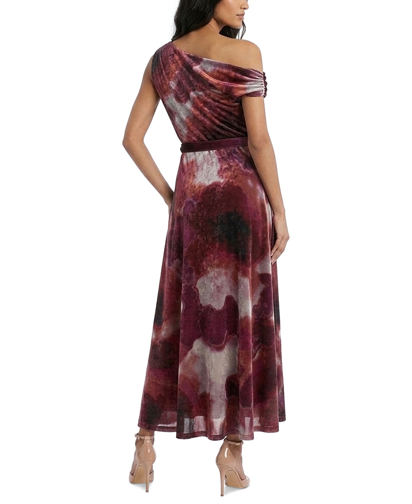 Женское платье Taylor Off-the-Shoulder Floral Velvet, цвет: Бордовый винный — фото 3