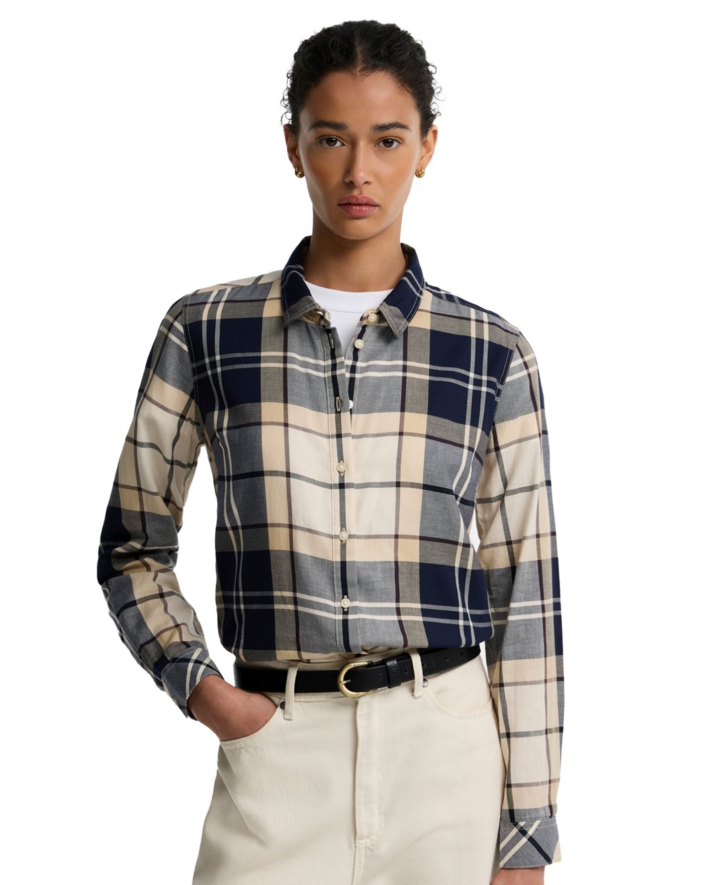 Женская рубашка Barbour Bredon в клетку с длинным рукавом, цвет: Light Birchwood Tartan — фото 1